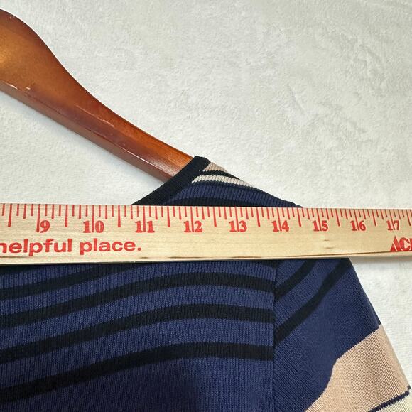 Apricot 6 Small Striped 3/4 Midi‎ Scoop Neck Colorful Dress Stretch Retro Formal - Picture 7 of 10